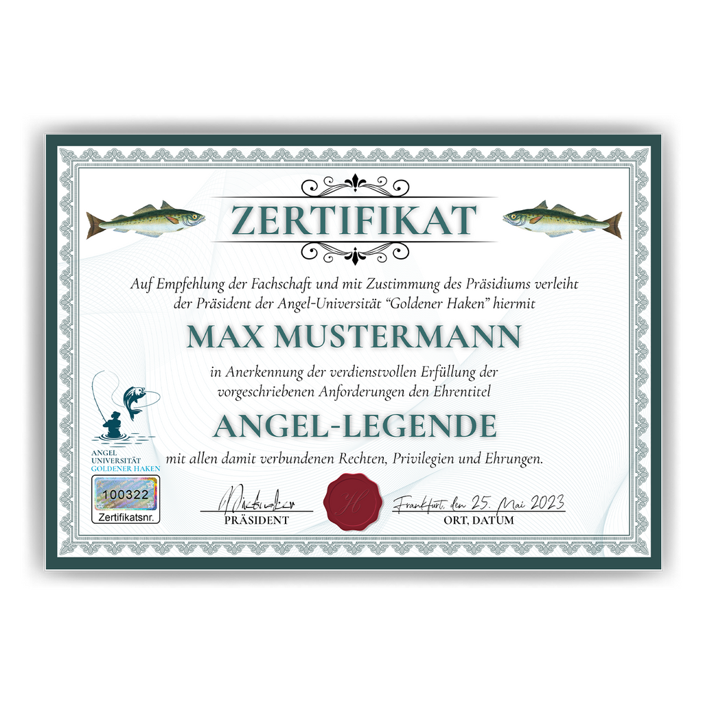 Lustiges Angler Geschenk personalisiert Geburtstag Poster Zertifikat Angler Geschenkidee