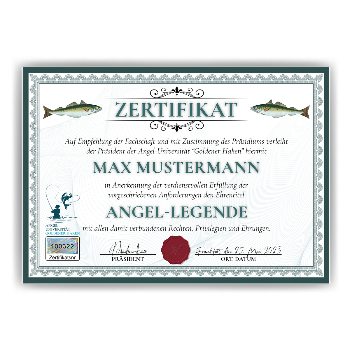 Lustiges Angler Geschenk personalisiert Geburtstag Poster Zertifikat Angler Geschenkidee