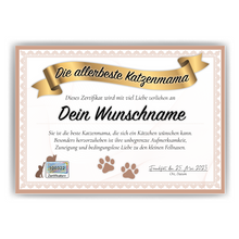 Laden Sie das Bild in den Galerie-Viewer, Katzenmama Geschenk personalisiert Poster Zertifikat Katzenliebhaber Urkunde Katzenmama Geschenk personalisiert Katzenbesitzer
