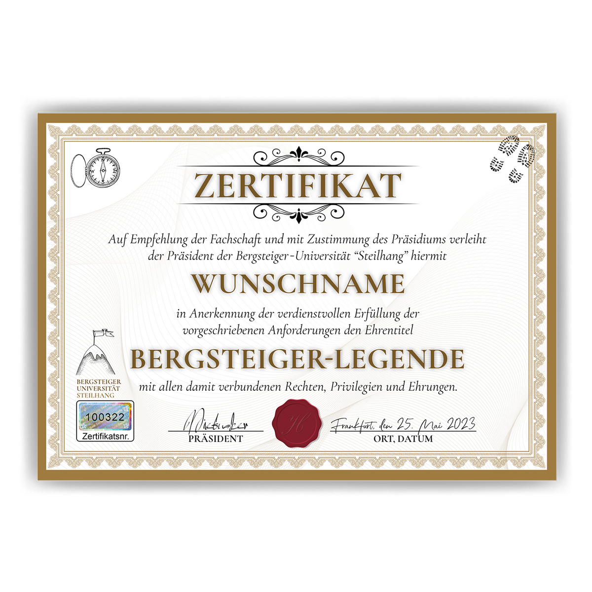 Lustiges Bergsteiger Geschenk personalisiert Geburtstag Poster Zertifikat Bergsteigen Geschenkidee für Bergsteiger