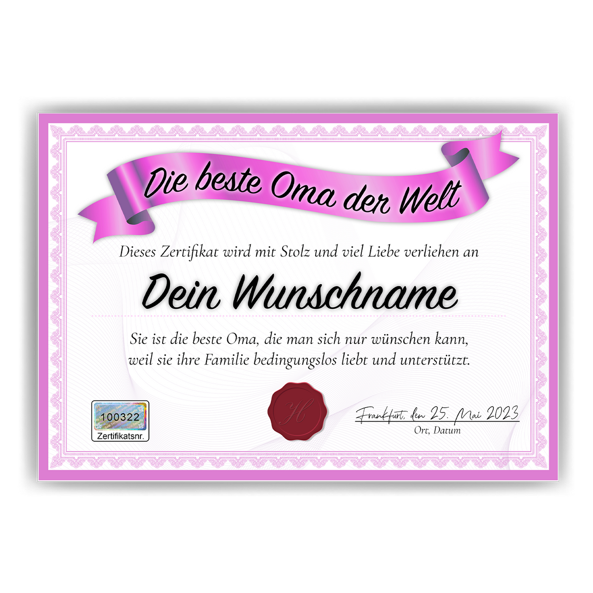 Beste Oma Geschenk personalisiert Geburtstag Poster Zertifikat Urkunde Großmutter personalisierte Geschenkidee Muttertag