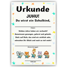 Laden Sie das Bild in den Galerie-Viewer, Einschulung Urkunde Kindergarten Abschied Geschenkidee zum Schulanfang Schulkind
