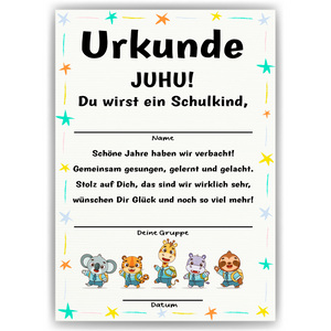 Einschulung Urkunde Kindergarten Abschied Geschenkidee zum Schulanfang Schulkind