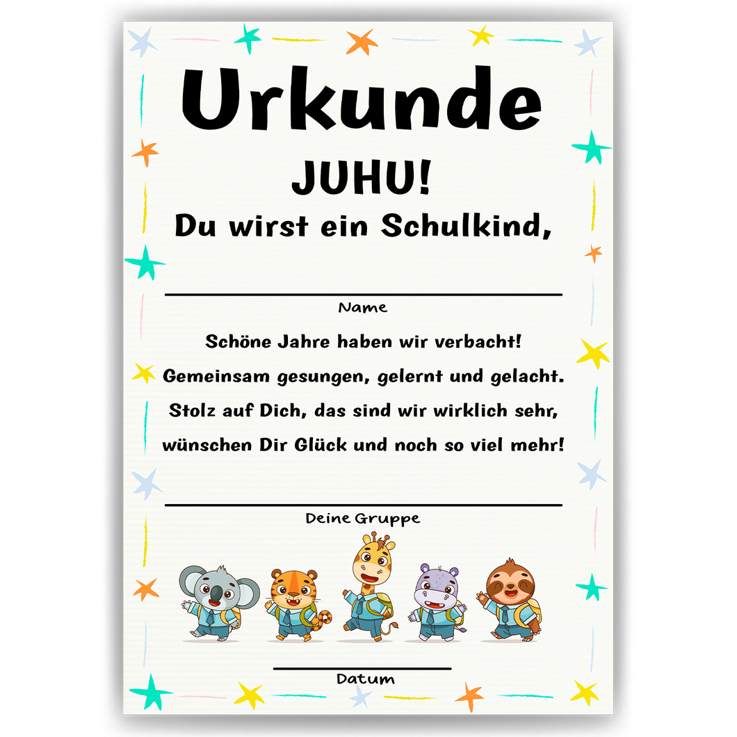 Einschulung Urkunde Kindergarten Abschied Geschenkidee zum Schulanfang Schulkind
