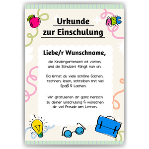 Personalisierte Urkunde zur Einschulung Schulkind Geschenkidee Schulanfang