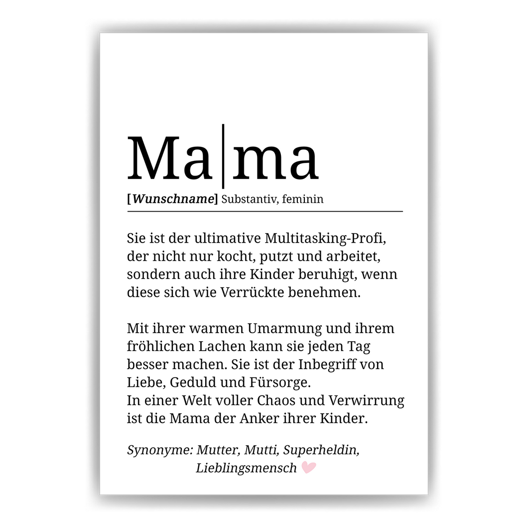 Mama Definition Kunstdruck Poster Personalisierbar Muttertag Geschenk Dankeschön Beste Mutter Poster Wandbild Mama Geburtstag Weihnachten