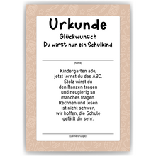 Laden Sie das Bild in den Galerie-Viewer, Urkunde zur Einschulung Schulkind Geschenkidee zum Schulanfang Kindergarten
