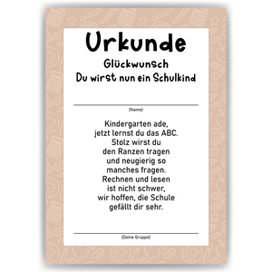 Urkunde zur Einschulung Schulkind Geschenkidee zum Schulanfang Kindergarten