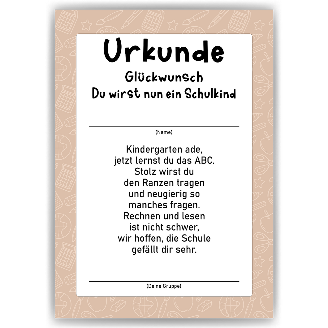 Urkunde zur Einschulung Schulkind Geschenkidee zum Schulanfang Kindergarten