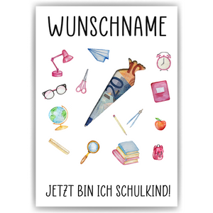 Geldgeschenk zur Einschulung Personalisiert Schulanfang Schultüte Schulanfänger