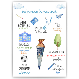 Personalisiertes Geschenk Einschulung Jungen Schulanfang Schultüte Schulanfänger