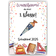 Laden Sie das Bild in den Galerie-Viewer, Personalisiertes Geldgeschenk Schulanfang Schultüte 1. Klasse Schulkind
