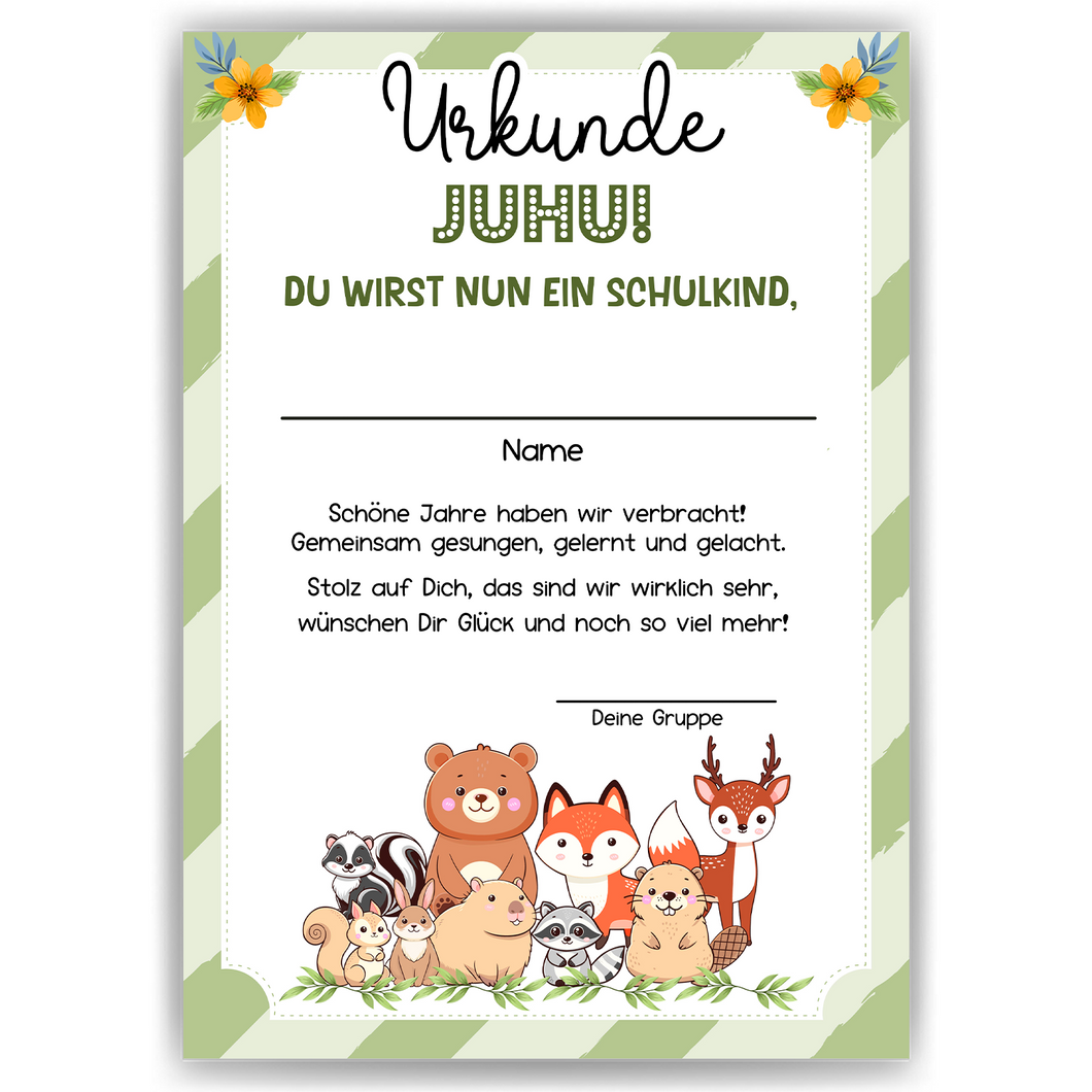 Urkunde zur Einschulung Kindergartenabschied Geschenkidee zum Schulanfang