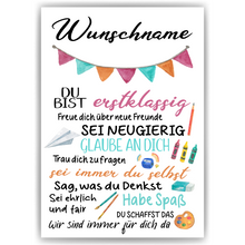 Laden Sie das Bild in den Galerie-Viewer, Personalisiertes Geschenk Schulanfang Affirmation Motivation Schulkind
