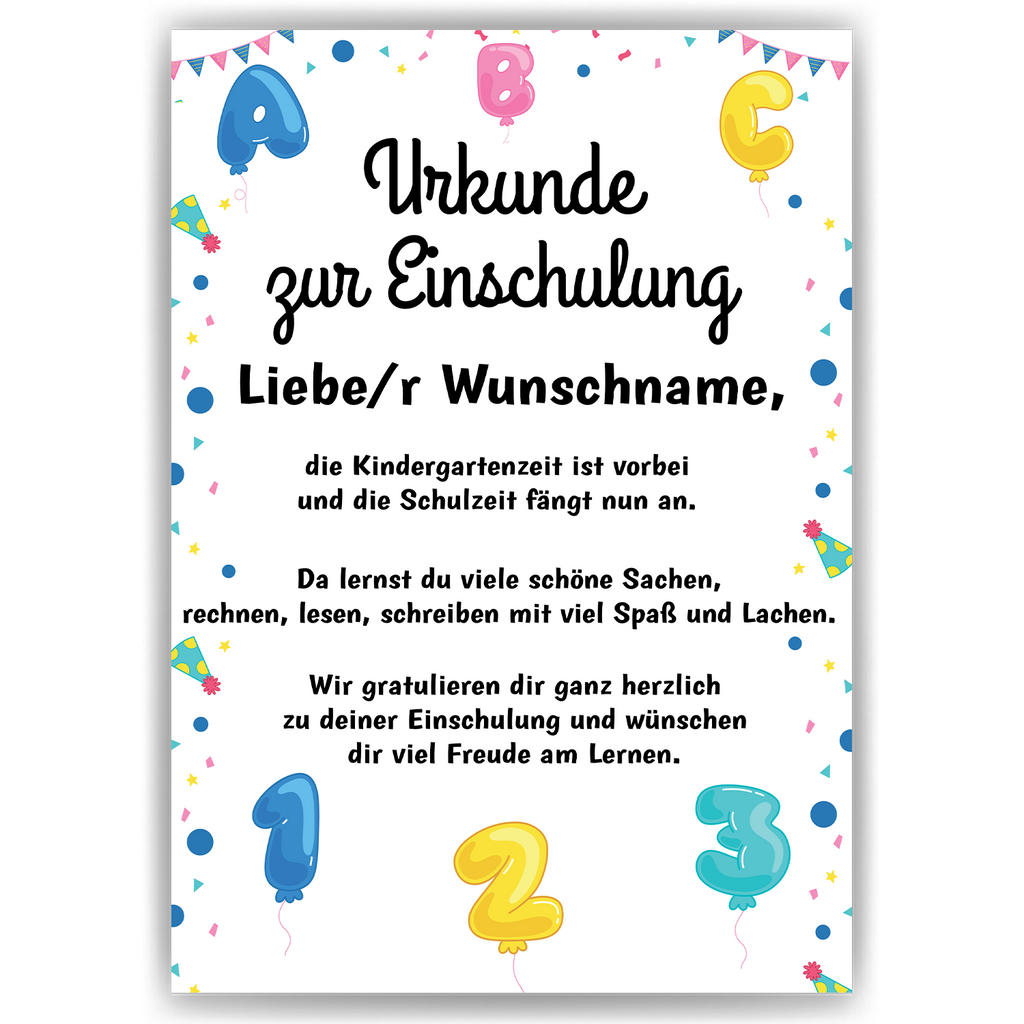 Urkunde Einschulung Personalisierte Geschenkidee Schulkind Schulanfang