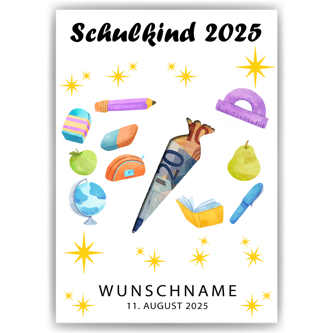 Geldgeschenk zur Einschulung Personalisiert Schulanfang Schultüte Schulanfänger