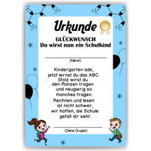 Laden Sie das Bild in den Galerie-Viewer, Urkunde zur Einschulung Schulkind Geschenkidee zum Schulanfang Kindergarten
