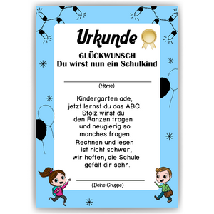Urkunde zur Einschulung Schulkind Geschenkidee zum Schulanfang Kindergarten