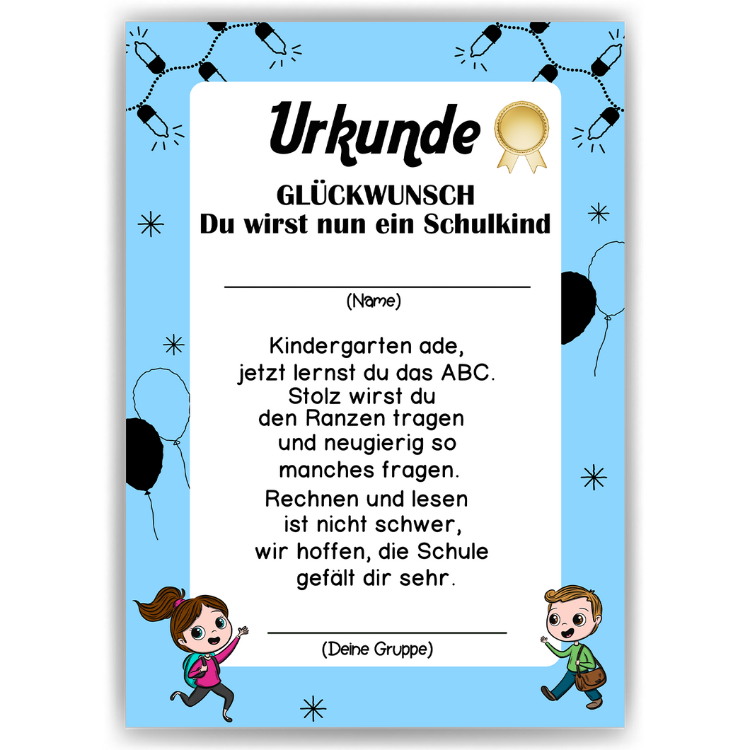 Urkunde zur Einschulung Schulkind Geschenkidee zum Schulanfang Kindergarten
