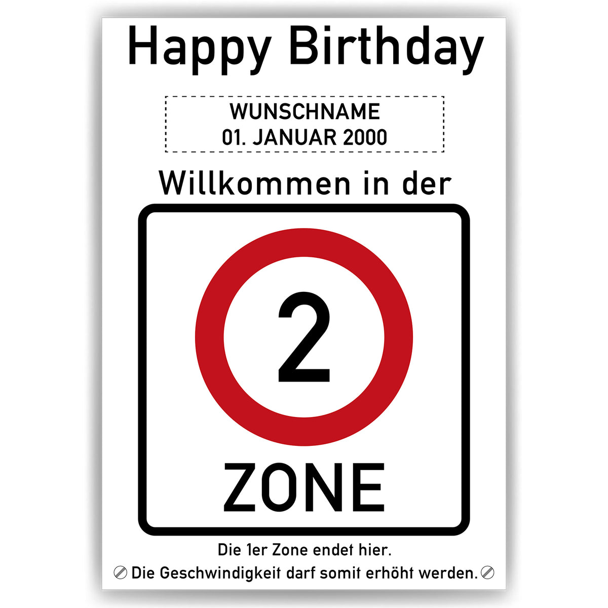 2. Geburtstag Geschenk personalisiert Verkehrszeichen Deko Geburtstagsgeschenk Happy Birthday Geburtstagskarte
