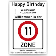 Laden Sie das Bild in den Galerie-Viewer, 11. Geburtstag Geschenk personalisiert Verkehrszeichen Deko Geburtstagsgeschenk Happy Birthday Geburtstagskarte
