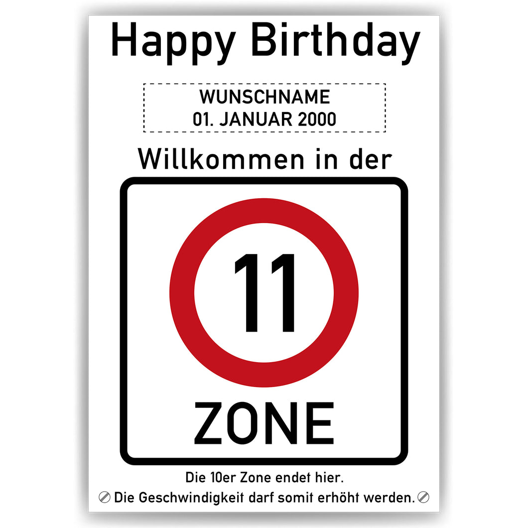 11. Geburtstag Geschenk personalisiert Verkehrszeichen Deko Geburtstagsgeschenk Happy Birthday Geburtstagskarte