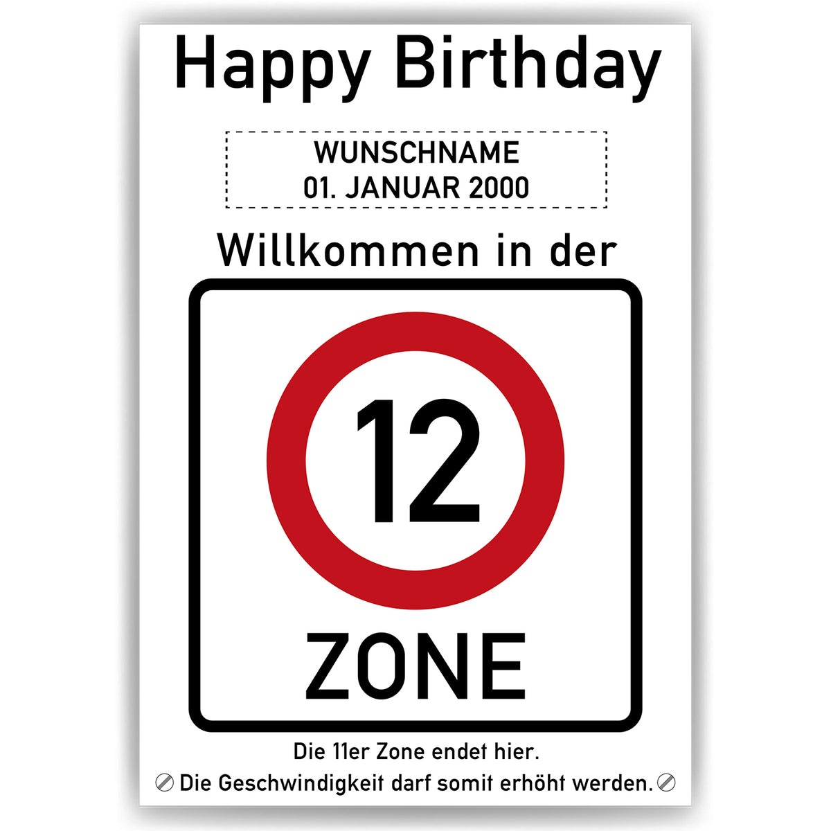12. Geburtstag Geschenk personalisiert Verkehrszeichen Deko Geburtstagsgeschenk Happy Birthday Geburtstagskarte