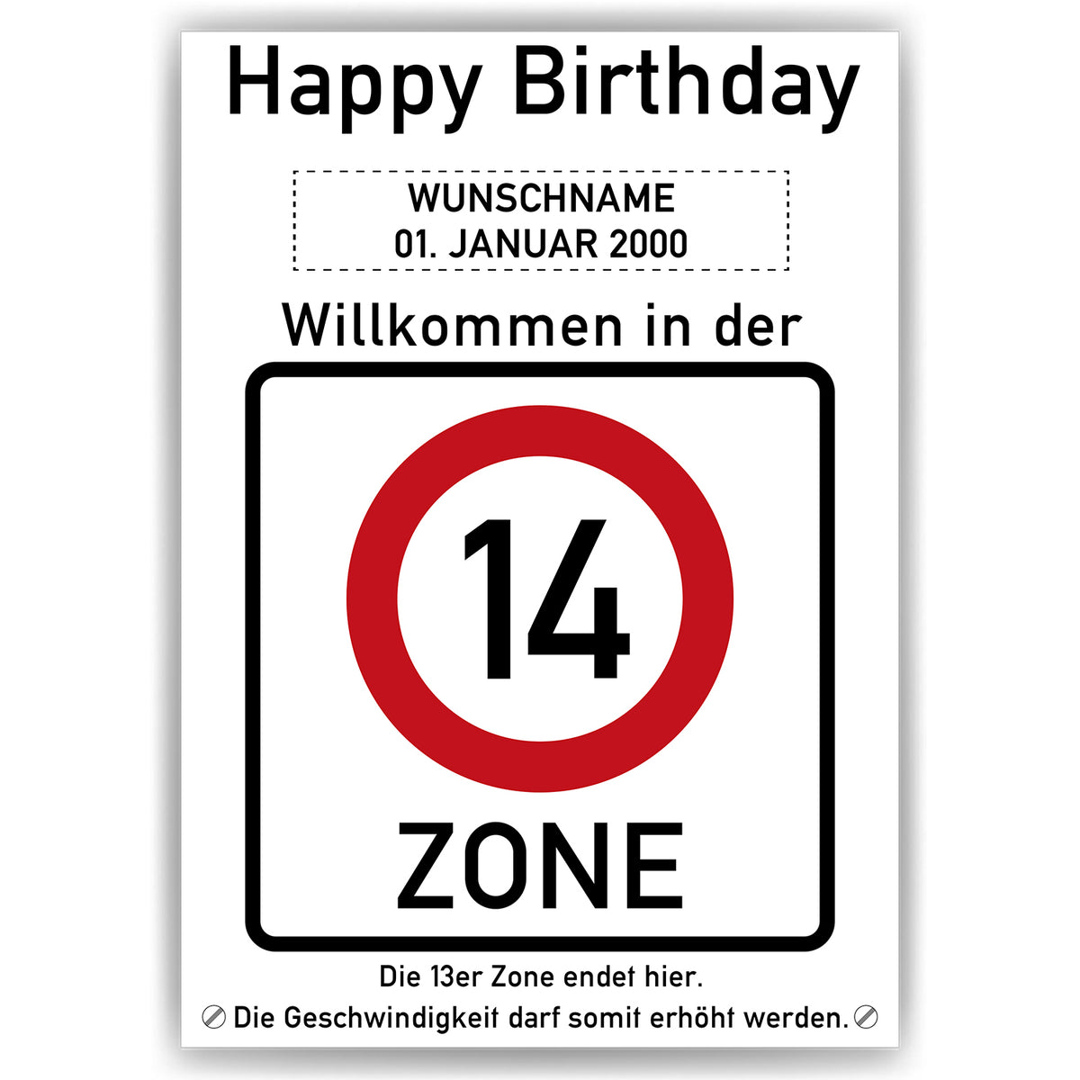 14. Geburtstag Geschenk personalisiert Verkehrszeichen Deko Geburtstagsgeschenk Happy Birthday Geburtstagskarte