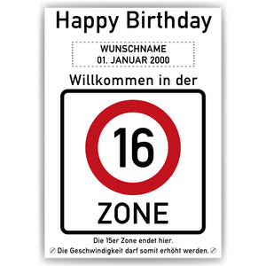 16. Geburtstag Geschenk personalisiert Verkehrszeichen Deko Geburtstagsgeschenk Happy Birthday Geburtstagskarte