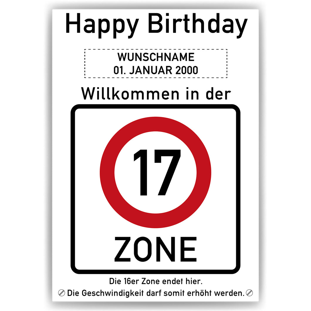 17. Geburtstag Geschenk personalisiert Verkehrszeichen Deko Geburtstagsgeschenk Happy Birthday Geburtstagskarte