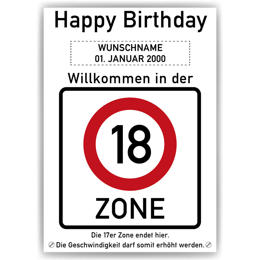 18. Geburtstag Geschenk personalisiert Verkehrszeichen Deko Geburtstagsgeschenk Happy Birthday Geburtstagskarte