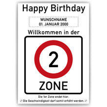 Laden Sie das Bild in den Galerie-Viewer, 2. Geburtstag Geschenk personalisiert Verkehrszeichen Deko Geburtstagsgeschenk Happy Birthday Geburtstagskarte
