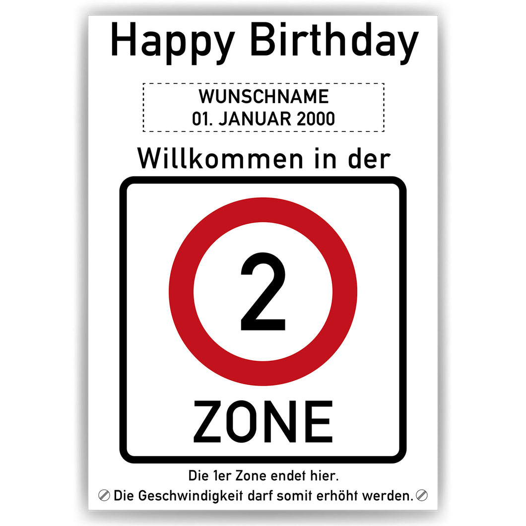 2. Geburtstag Geschenk personalisiert Verkehrszeichen Deko Geburtstagsgeschenk Happy Birthday Geburtstagskarte