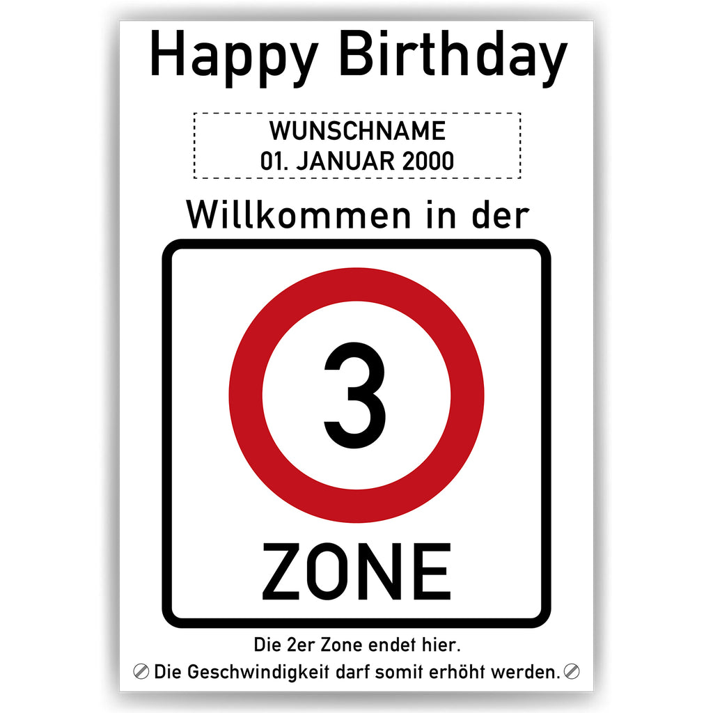 Willkommen in der 3 Zone – Poster zum 3. Geburtstag, personalisiert mit Name und Datum