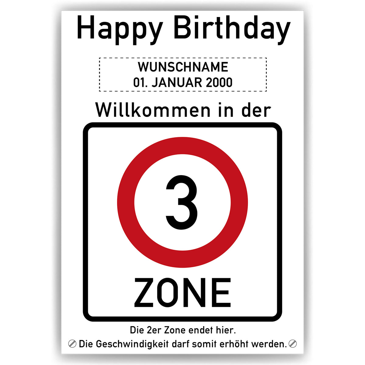 3. Geburtstag Geschenk personalisiert Verkehrszeichen Deko Geburtstagsgeschenk Happy Birthday Geburtstagskarte