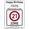 Willkommen in der 21 Zone – Poster zum 21. Geburtstag, personalisiert mit Name und Datum