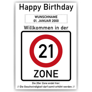 21. Geburtstag Geschenk personalisiert Verkehrszeichen Deko Geburtstagsgeschenk Happy Birthday Geburtstagskarte