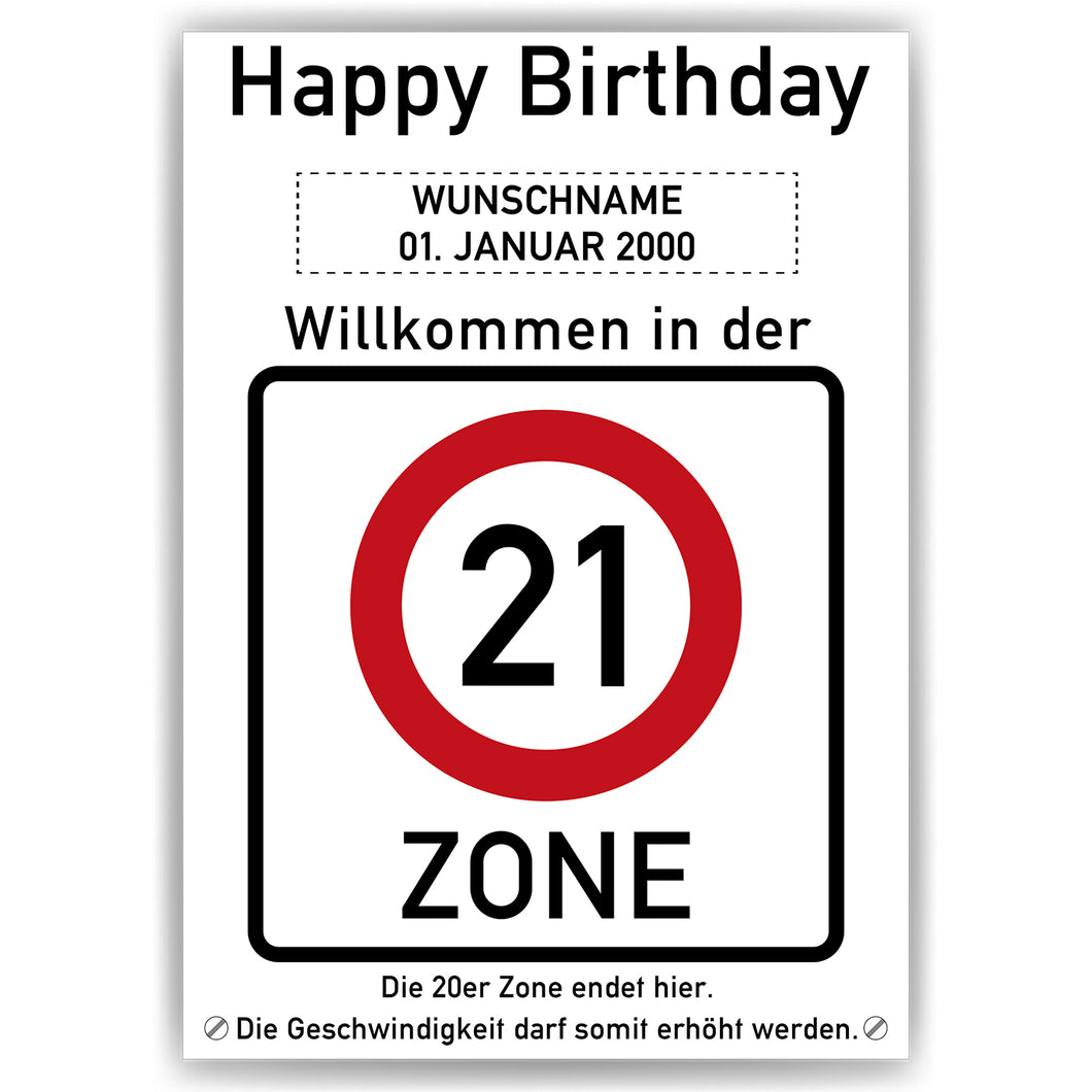 21. Geburtstag Geschenk personalisiert Verkehrszeichen Deko Geburtstagsgeschenk Happy Birthday Geburtstagskarte