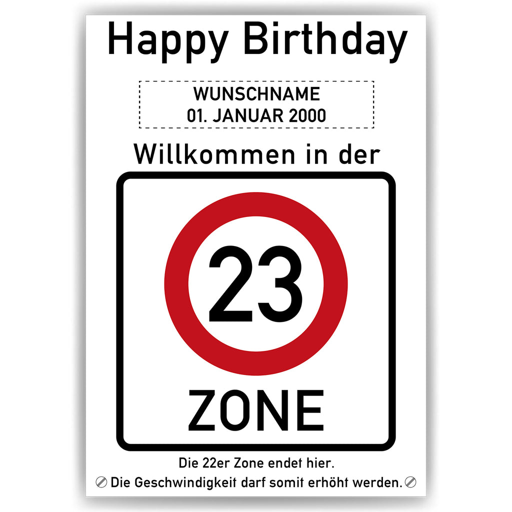 Willkommen in der 23 Zone – Poster zum 23. Geburtstag, personalisiert mit Name und Datum