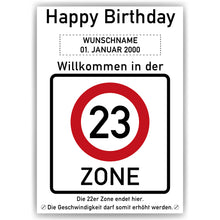 Laden Sie das Bild in den Galerie-Viewer, 23. Geburtstag Geschenk personalisiert Verkehrszeichen Deko Geburtstagsgeschenk Happy Birthday Geburtstagskarte
