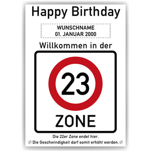 23. Geburtstag Geschenk personalisiert Verkehrszeichen Deko Geburtstagsgeschenk Happy Birthday Geburtstagskarte