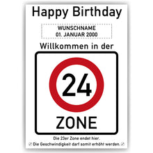 Laden Sie das Bild in den Galerie-Viewer, 24. Geburtstag Geschenk personalisiert Verkehrszeichen Deko Geburtstagsgeschenk Happy Birthday Geburtstagskarte
