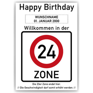 24. Geburtstag Geschenk personalisiert Verkehrszeichen Deko Geburtstagsgeschenk Happy Birthday Geburtstagskarte