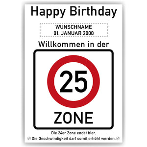 25. Geburtstag Geschenk personalisiert Verkehrszeichen Deko Geburtstagsgeschenk Happy Birthday Geburtstagskarte