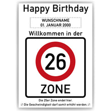 Laden Sie das Bild in den Galerie-Viewer, 26. Geburtstag Geschenk personalisiert Verkehrszeichen Deko Geburtstagsgeschenk Happy Birthday Geburtstagskarte
