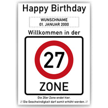 Laden Sie das Bild in den Galerie-Viewer, 27. Geburtstag Geschenk personalisiert Verkehrszeichen Deko Geburtstagsgeschenk Happy Birthday Geburtstagskarte
