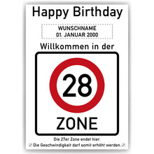 Laden Sie das Bild in den Galerie-Viewer, 28. Geburtstag Geschenk personalisiert Verkehrszeichen Deko Geburtstagsgeschenk Happy Birthday Geburtstagskarte
