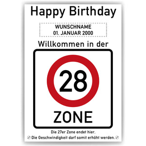 28. Geburtstag Geschenk personalisiert Verkehrszeichen Deko Geburtstagsgeschenk Happy Birthday Geburtstagskarte