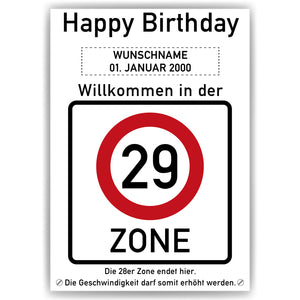 29. Geburtstag Geschenk personalisiert Verkehrszeichen Deko Geburtstagsgeschenk Happy Birthday Geburtstagskarte