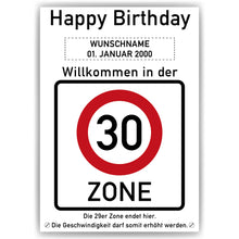 Laden Sie das Bild in den Galerie-Viewer, 30. Geburtstag Geschenk personalisiert Verkehrszeichen Deko Geburtstagsgeschenk Happy Birthday Geburtstagskarte
